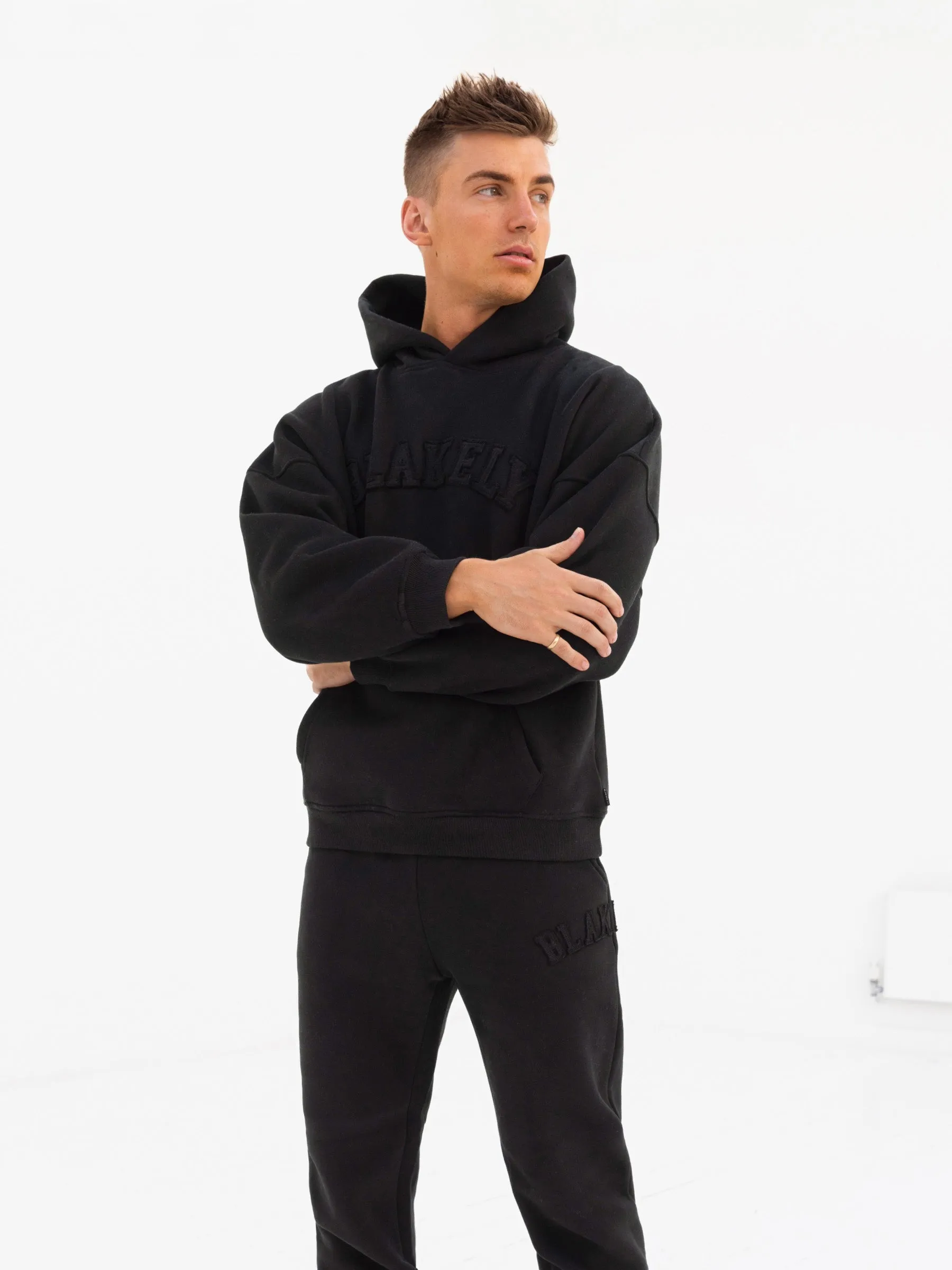 Tonal Varsity Relaxed Hoodie - Black sold by Blakely product image thumbnail 5