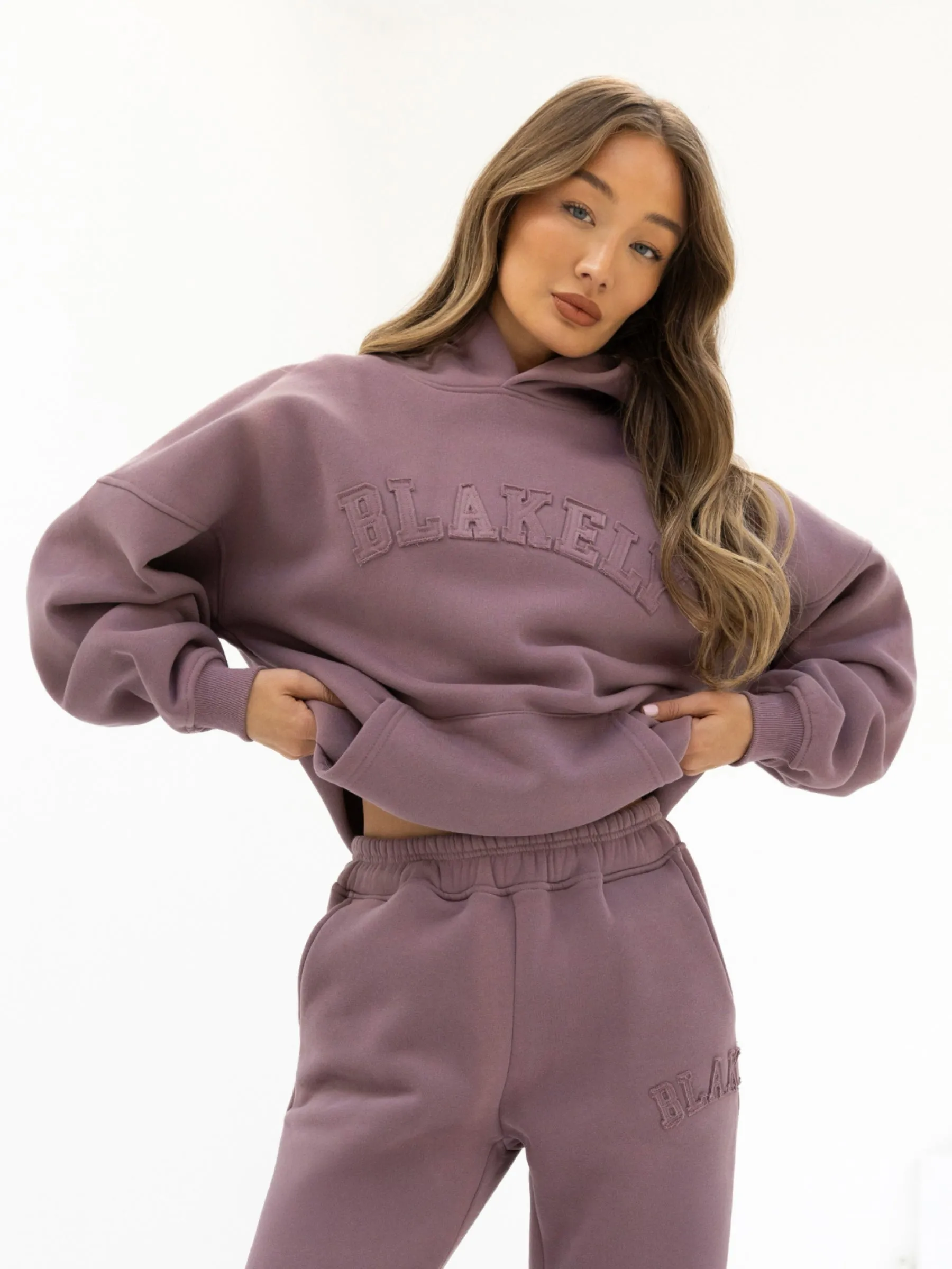 Tonal Varsity Oversized Hoodie & Sweatpants Set - Soft Mauve sold by Blakely product image thumbnail 2