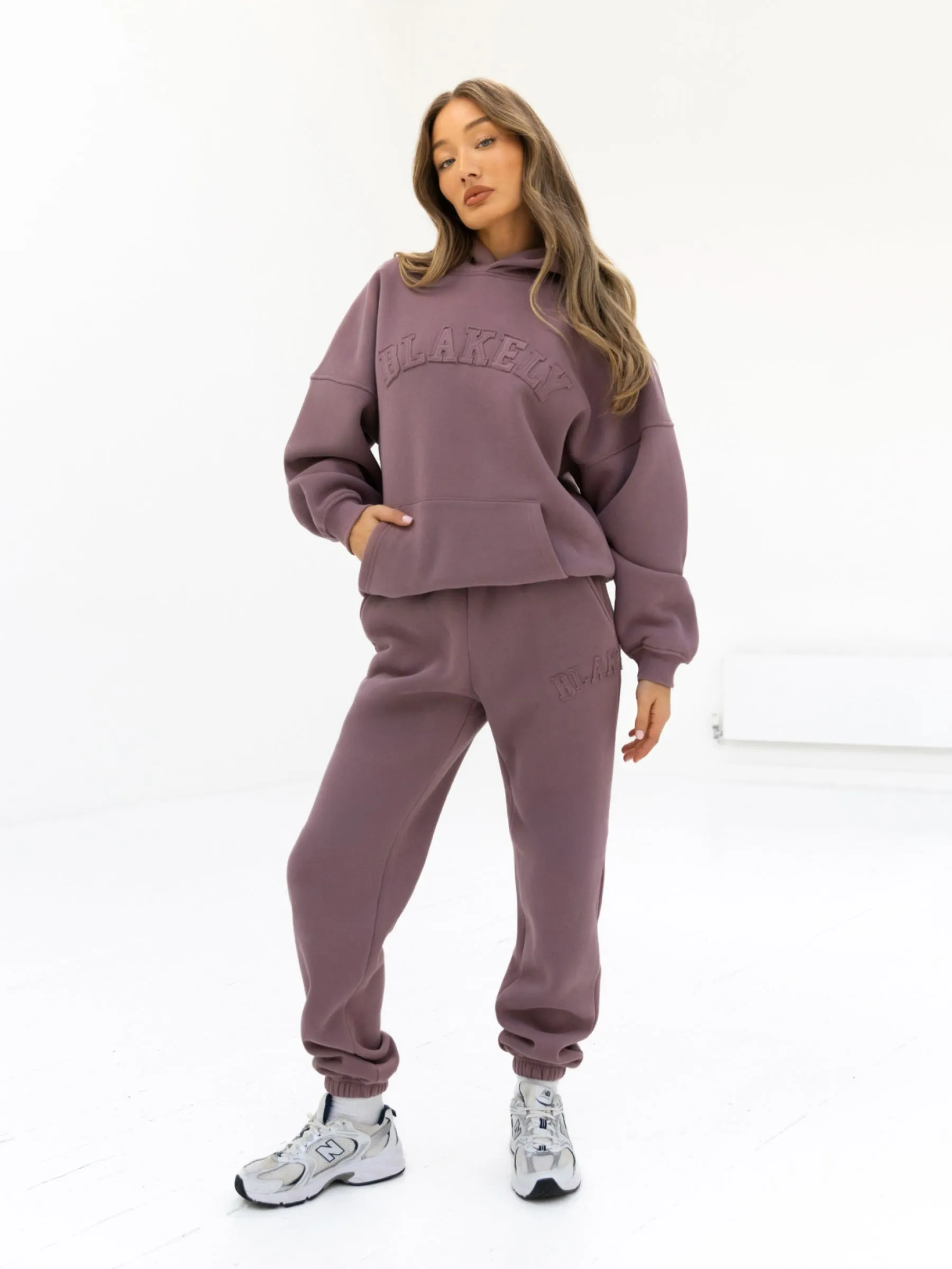 Tonal Varsity Oversized Hoodie & Sweatpants Set - Soft Mauve sold by Blakely