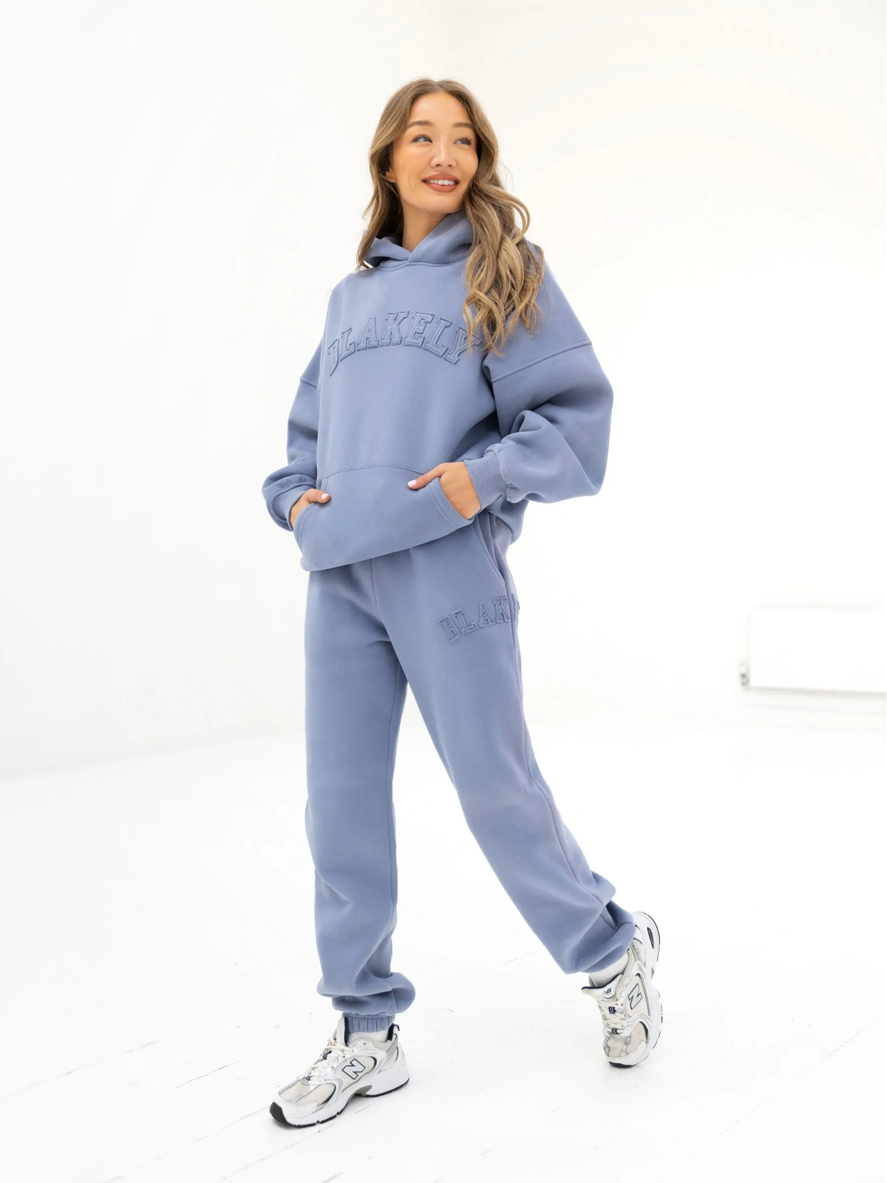 Tonal Varsity Oversized Hoodie & Sweatpants Set - Granite Blue sold by Blakely