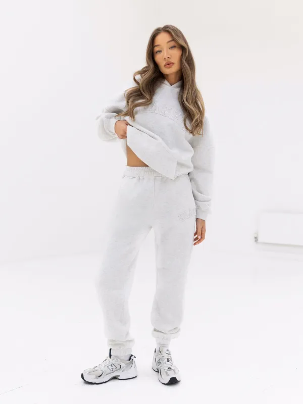 Tonal Varsity Oversized Hoodie & Sweatpants Set - Marl White sold by Blakely