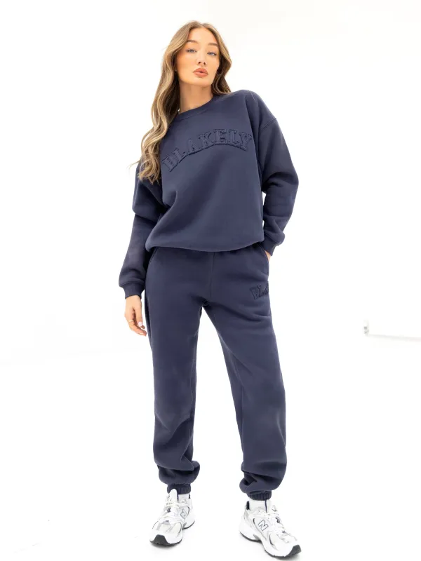 Tonal Varsity Oversized Jumper & Sweatpants Set - True Navy sold by Blakely