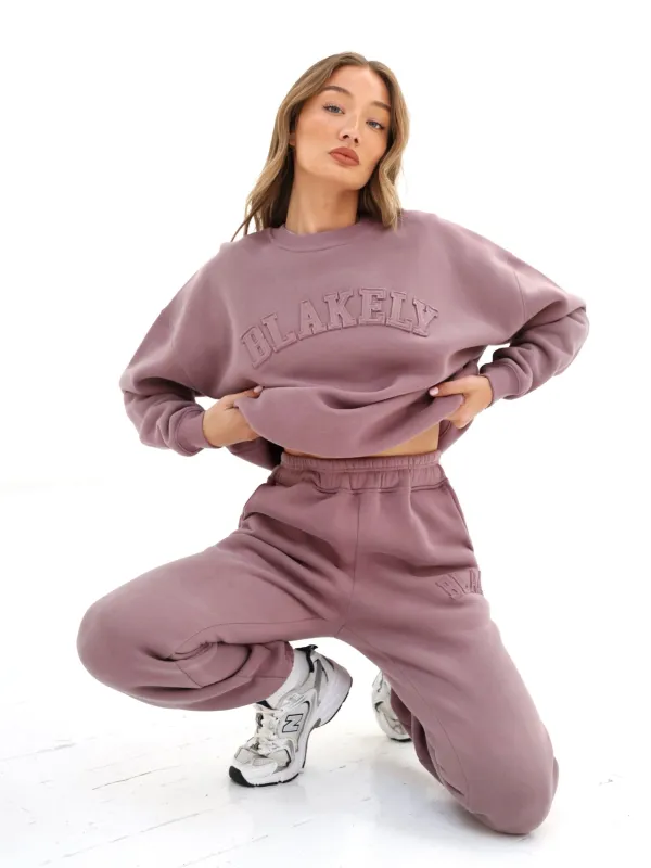 Tonal Varsity Oversized Jumper & Sweatpants Set - Soft Mauve sold by Blakely