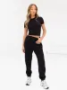 Tonal Varsity Crop Top & Sweatpants Set - Black sold by Blakely