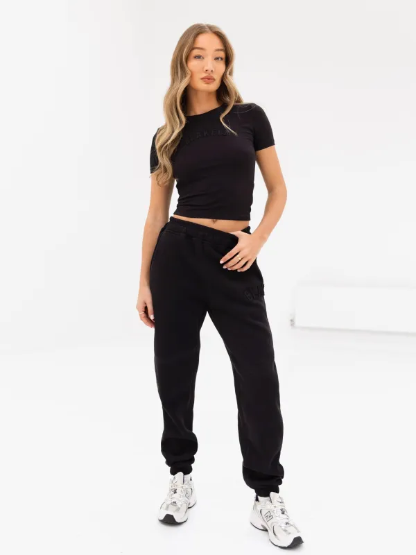 Tonal Varsity Crop Top & Sweatpants Set - Black sold by Blakely
