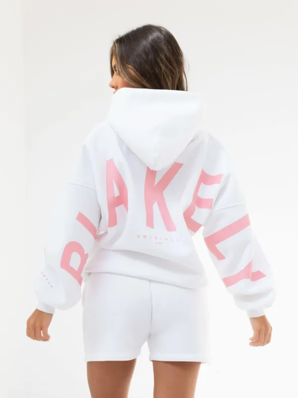 Isabel Hoodie & Jogger Shorts Set - White & Hot Pink sold by Blakely