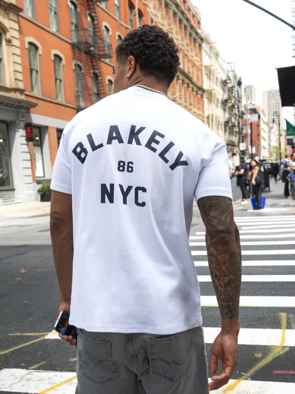 NYC Relaxed T-Shirt - White & True Navy sold by Blakely
