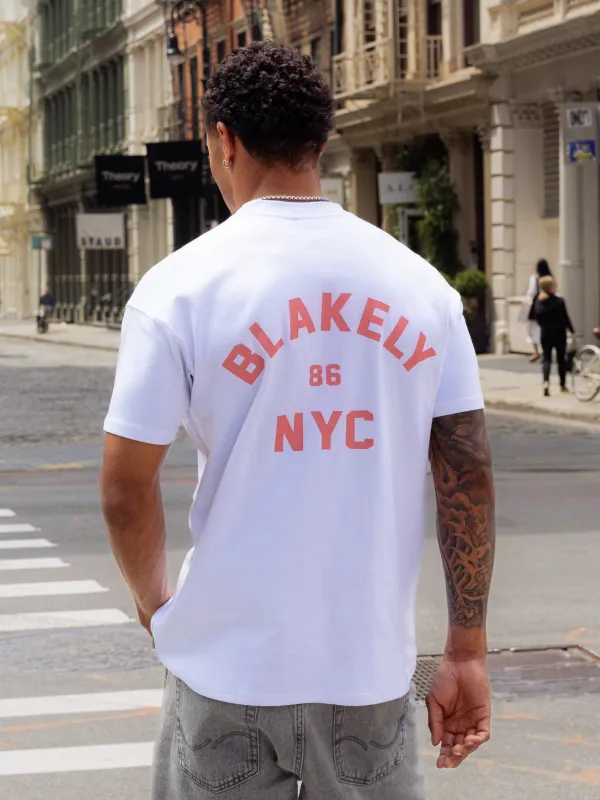 NYC Relaxed T-Shirt - White & Coral sold by Blakely