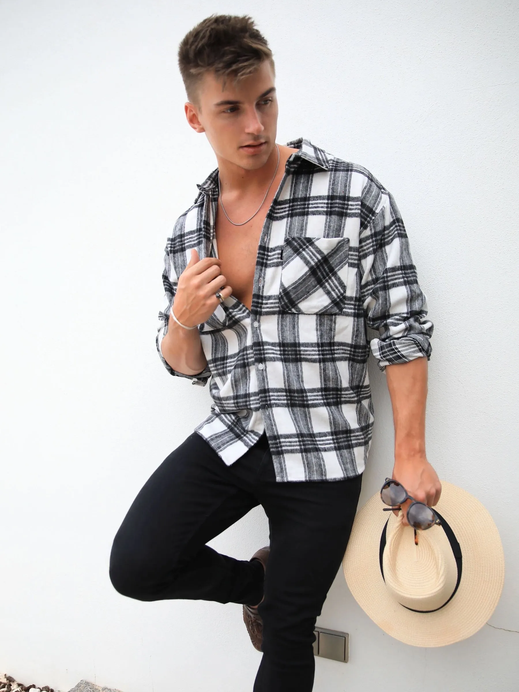 Westport Oversized Check Shirt - White sold by Blakely product image thumbnail 4