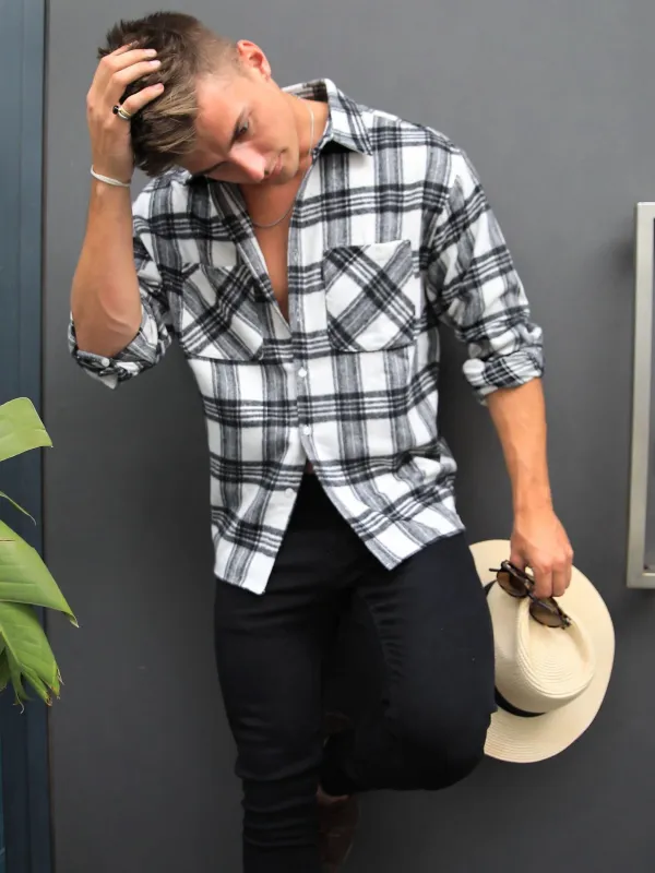 Westport Oversized Check Shirt - White sold by Blakely