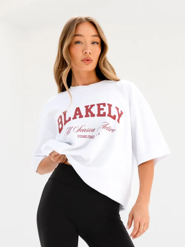 Melrose Ultra Oversized T-Shirt - White & Cherry Red sold by Blakely
