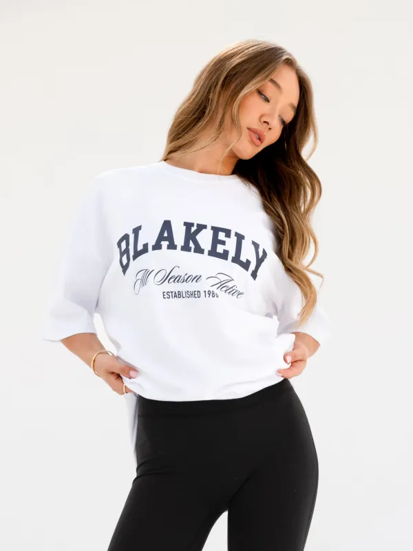 Melrose Ultra Oversized T-Shirt - White & True Navy sold by Blakely