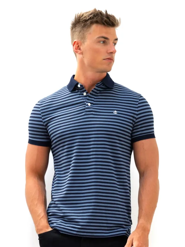 Stripe Polo Shirt - Mid Navy sold by Blakely