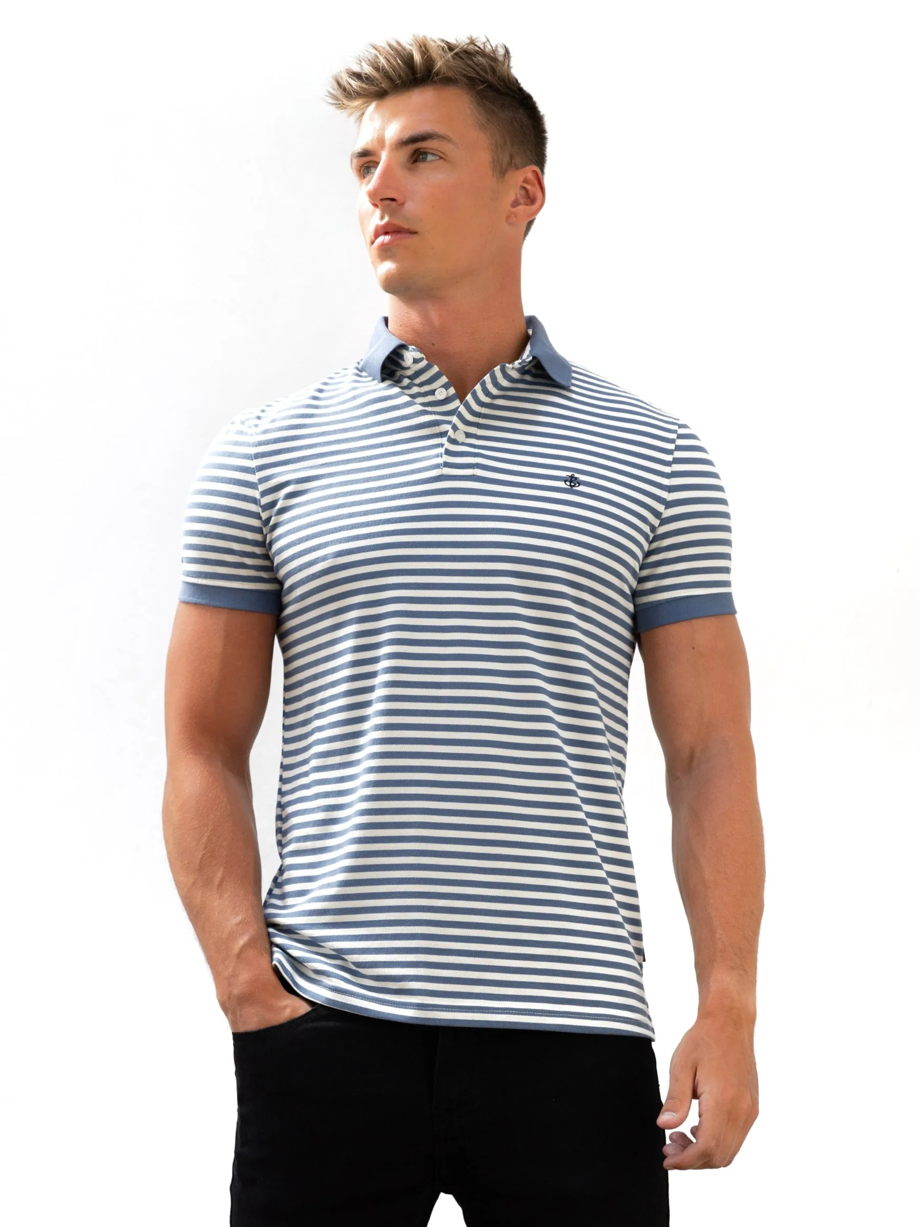 Stripe Polo Shirt - Blue sold by Blakely