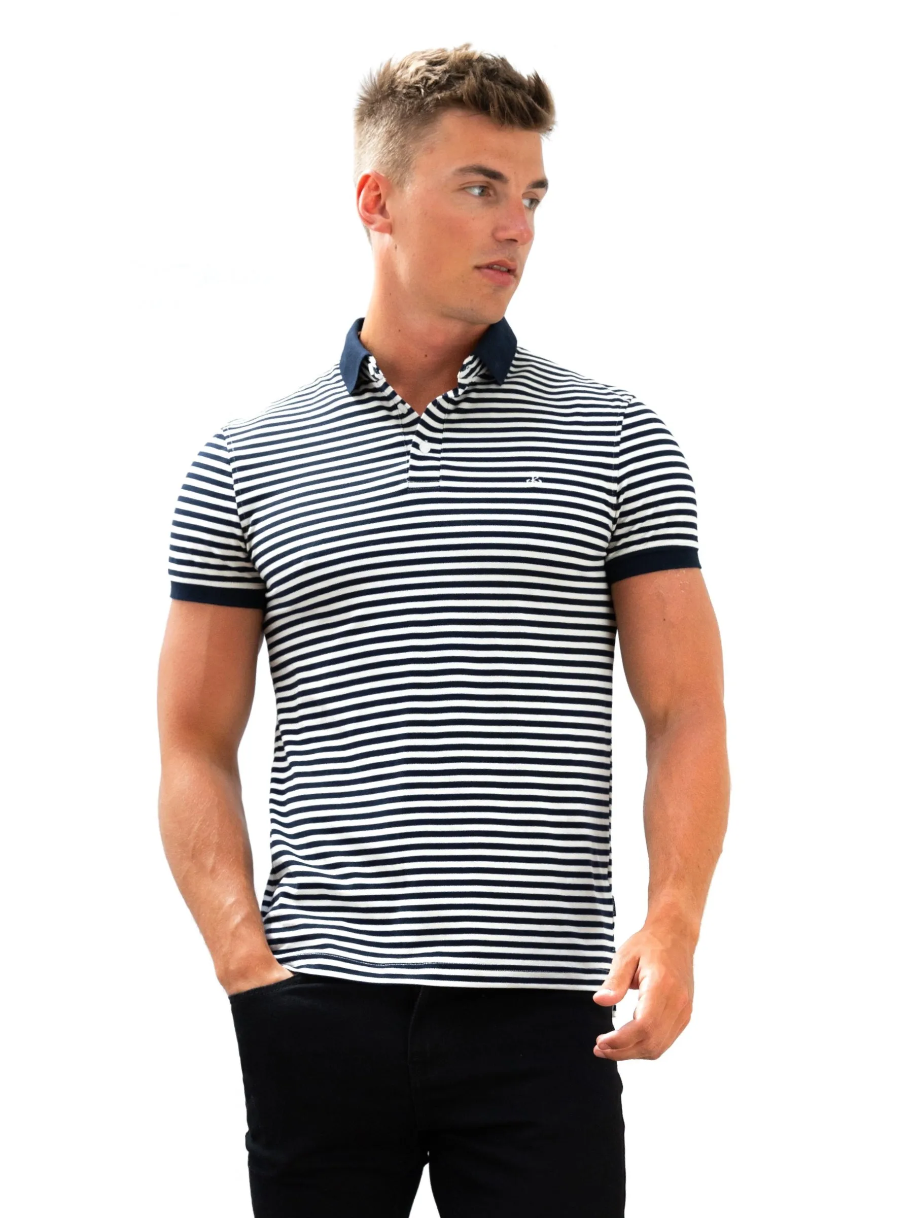 Stripe Polo Shirt - Navy sold by Blakely