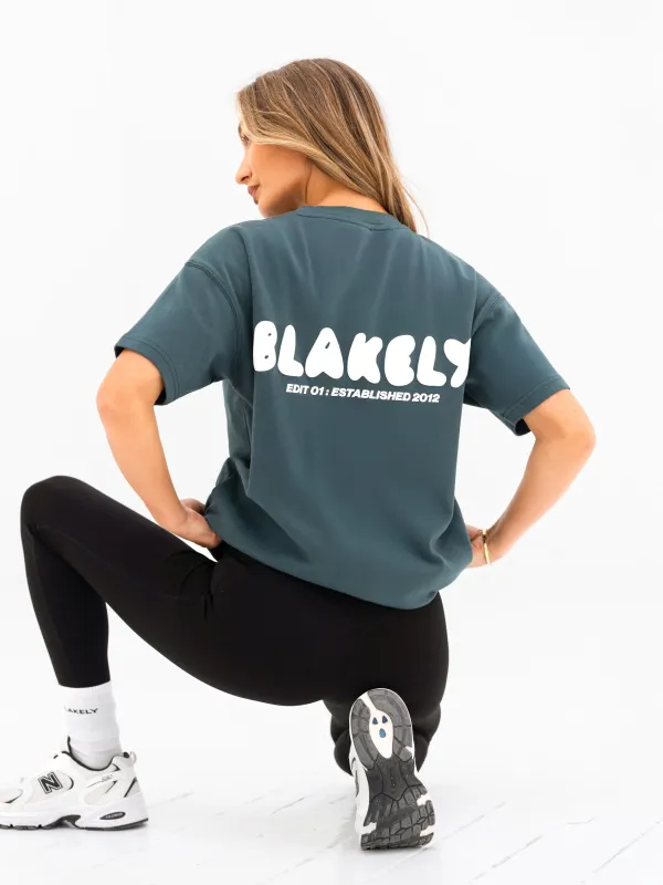 Cloud Print Oversized T-Shirt - Teal Green sold by Blakely