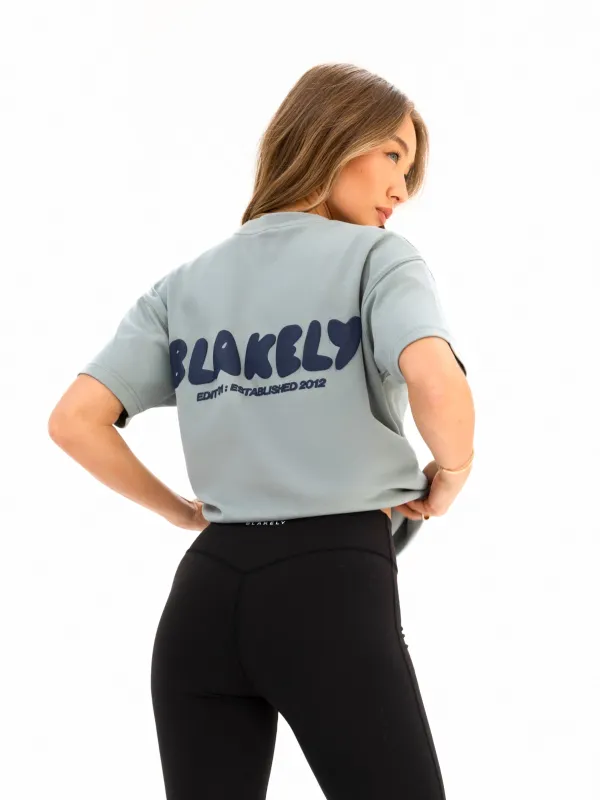 Cloud Print Oversized T-Shirt - Mineral Blue sold by Blakely