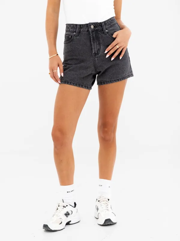 Blakely High Rise Denim Shorts - Washed Black sold by Blakely