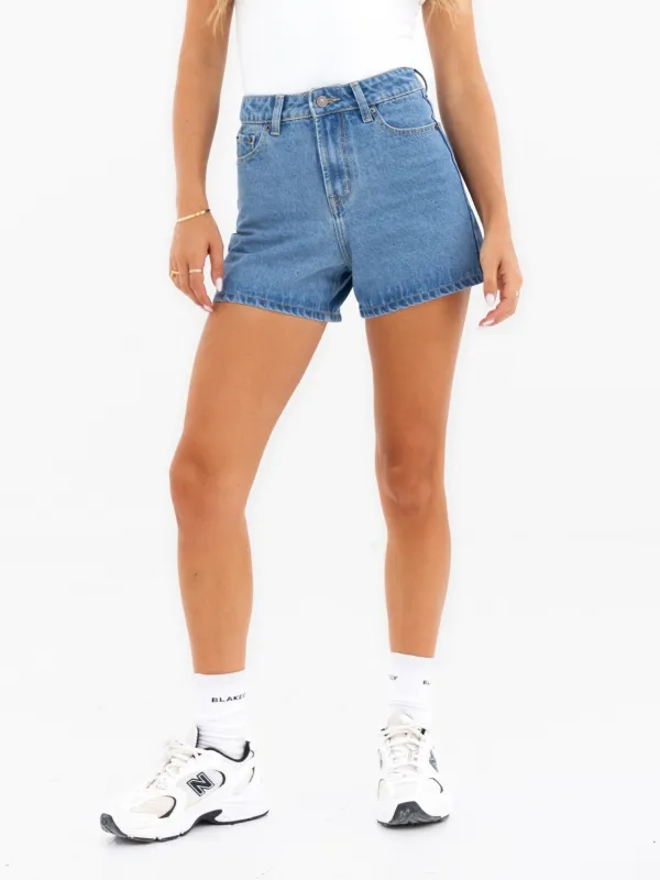 Blakely High Rise Denim Shorts - Mid Blue sold by Blakely