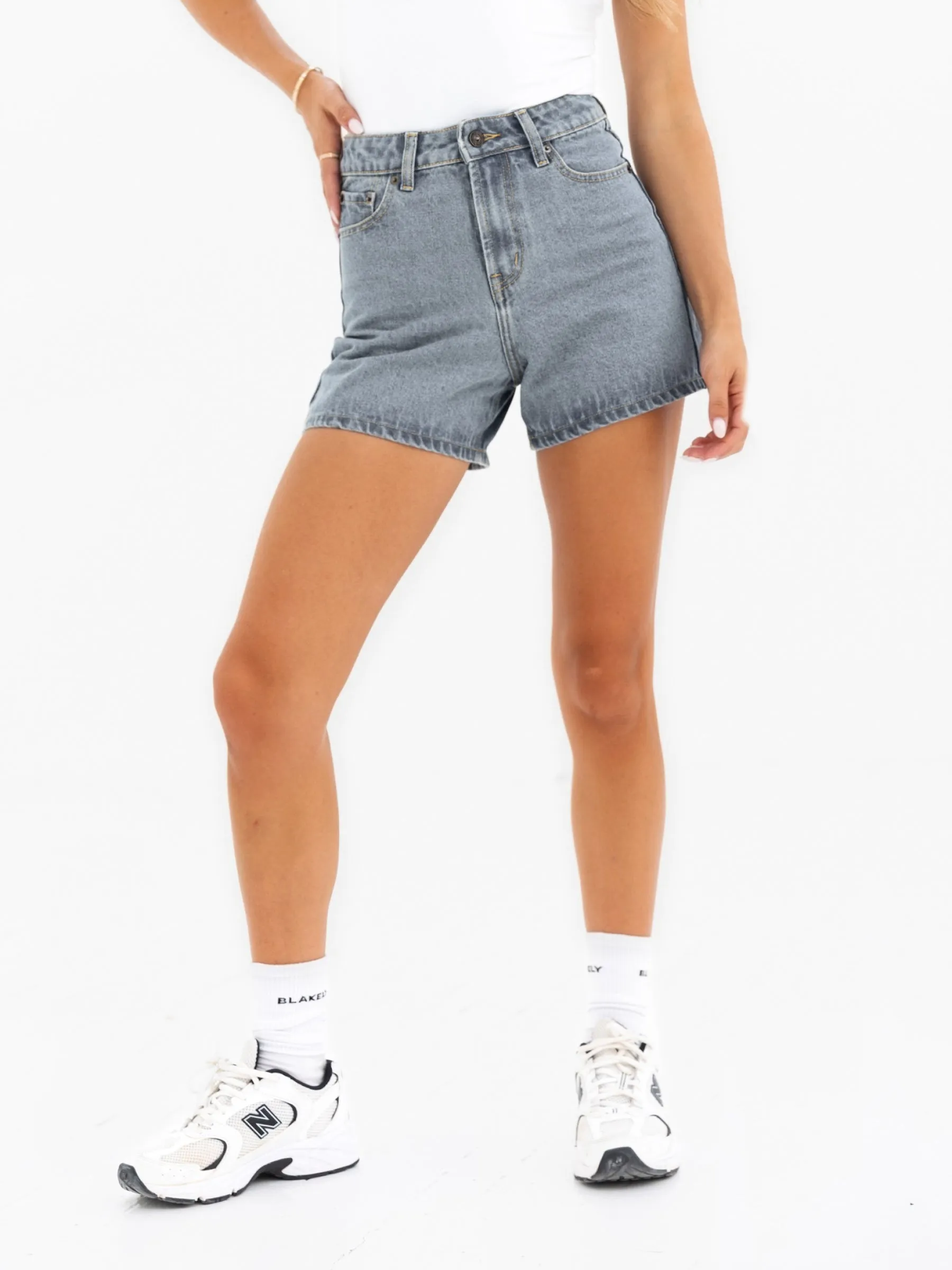 Blakely High Rise Denim Shorts - Faded Blue sold by Blakely