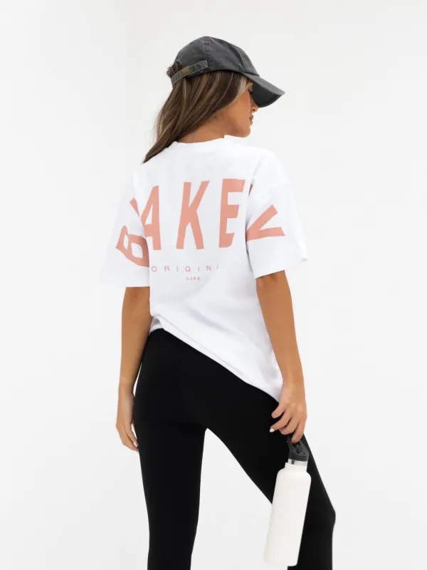Isabel Oversized T-Shirt - White & Peach Pink sold by Blakely