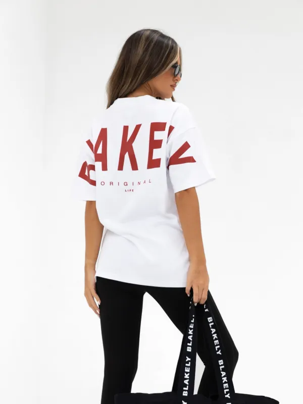Isabel Oversized T-Shirt - White & Cherry Red sold by Blakely
