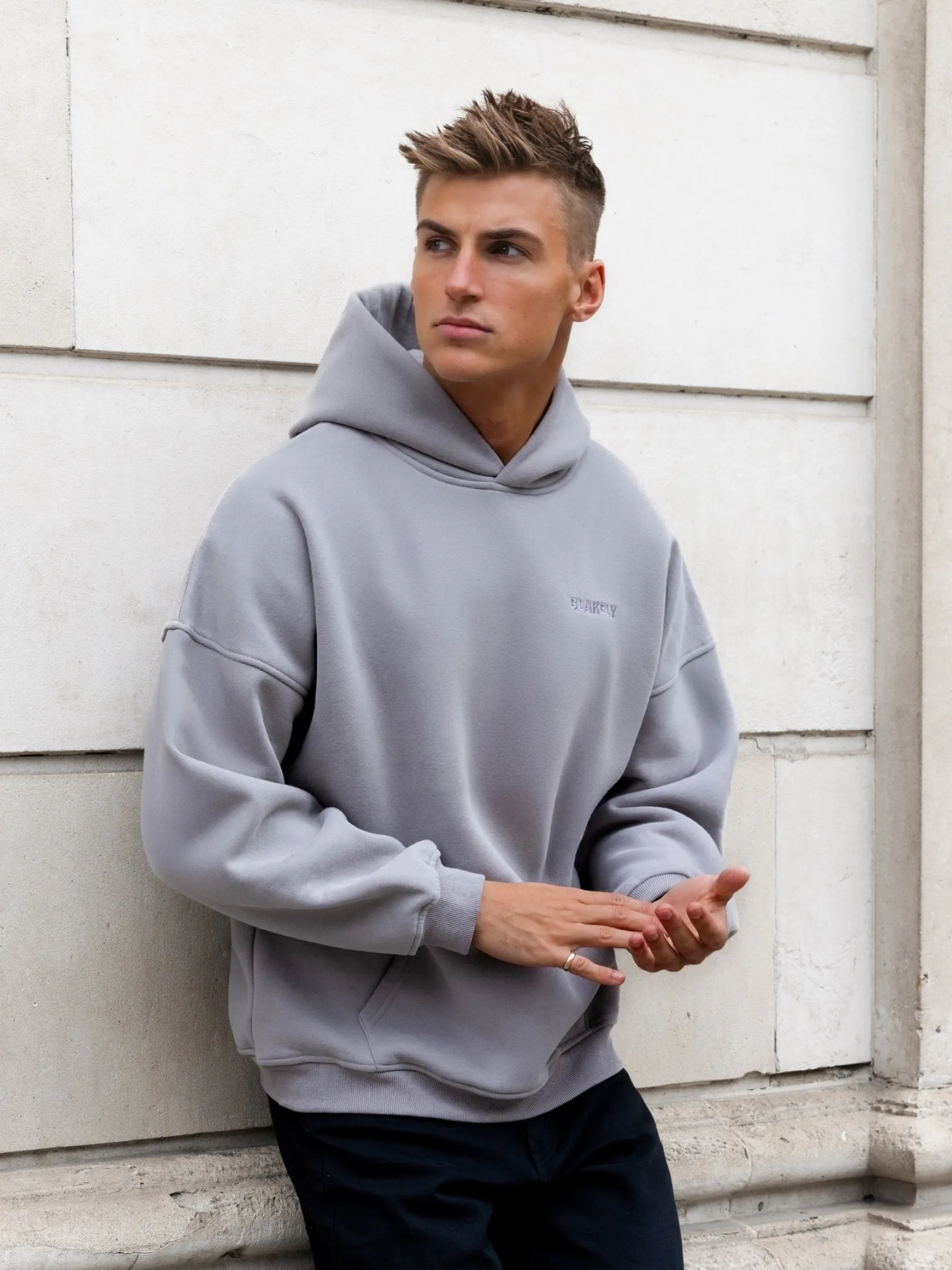 Rhys Relaxed Hoodie - Mid Grey sold by Blakely
