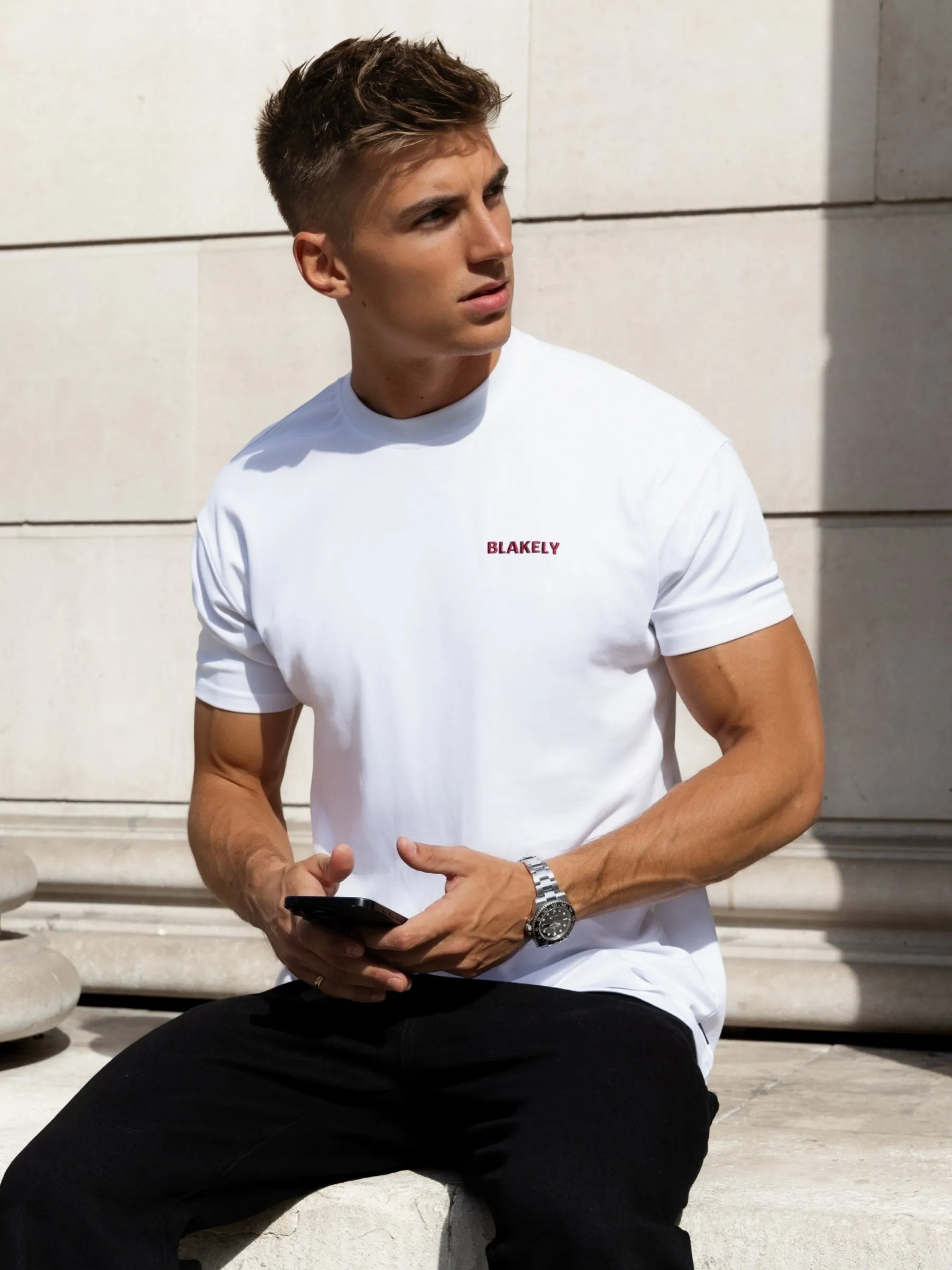 Rhys Relaxed T-Shirt - White & Burgundy sold by Blakely product image thumbnail 2
