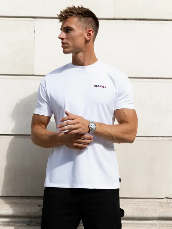 Rhys Relaxed T-Shirt - White & Burgundy sold by Blakely