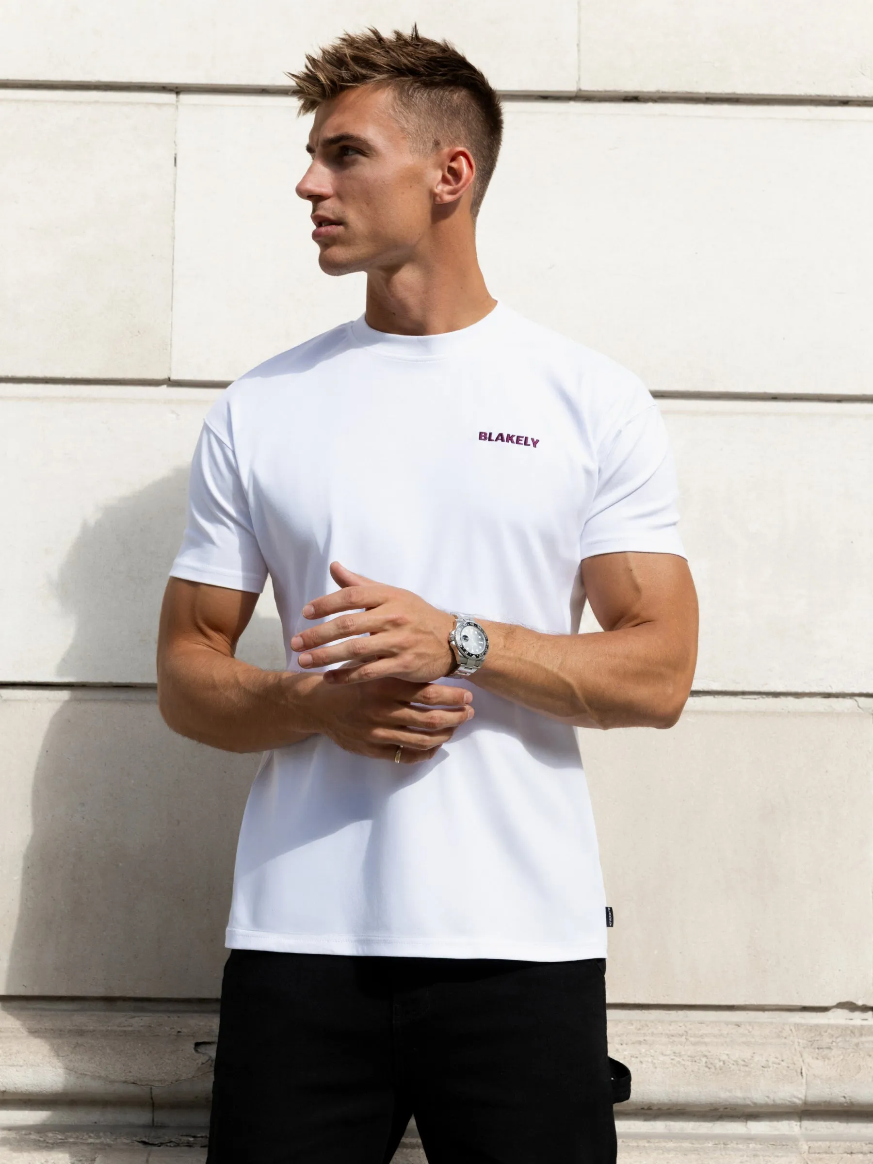 Rhys Relaxed T-Shirt - White & Burgundy sold by Blakely