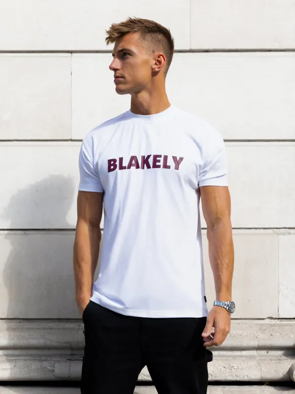 Raife Relaxed T-Shirt - White & Burgundy sold by Blakely
