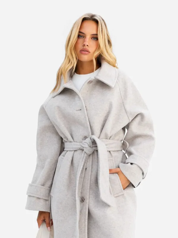 Madalyn Longline Coat - Light Grey sold by Blakely