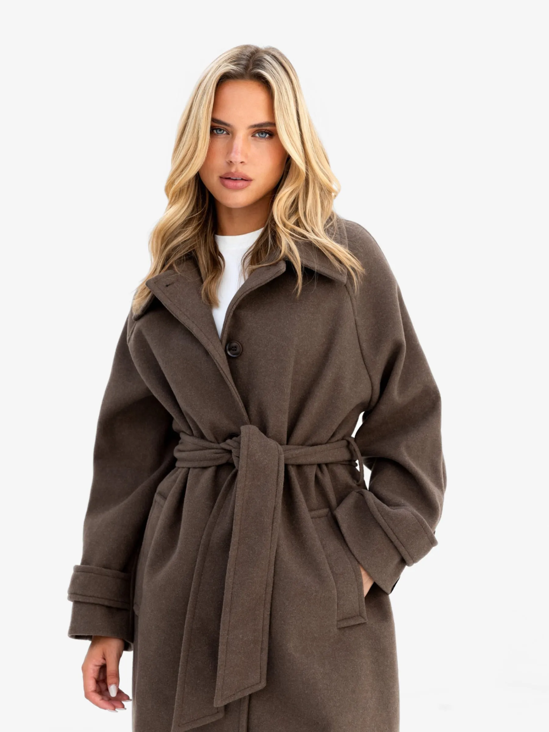 Madalyn Longline Coat - Brown sold by Blakely