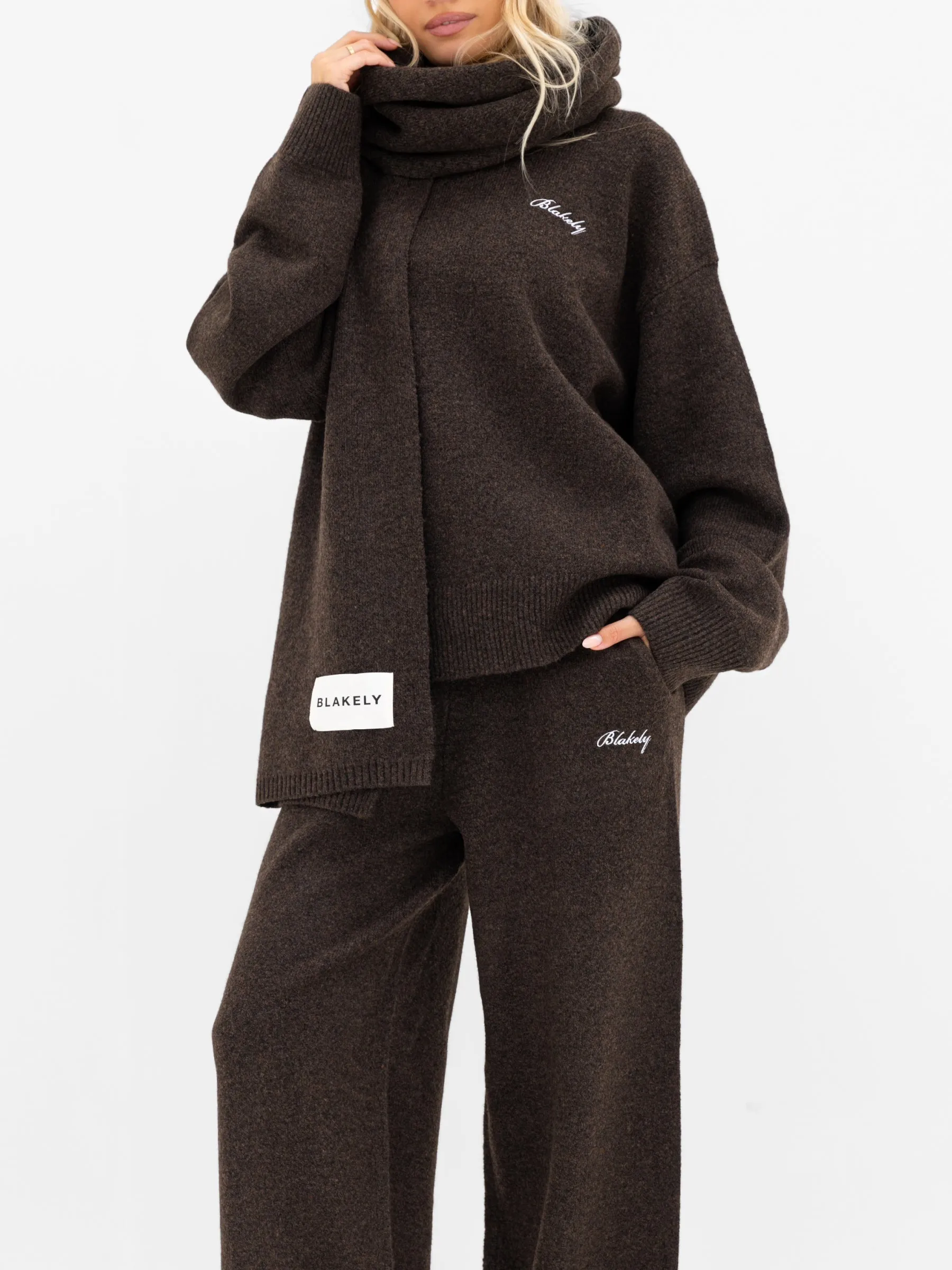 Label Knitted Scarf - Chocolate Brown sold by Blakely product image thumbnail 4