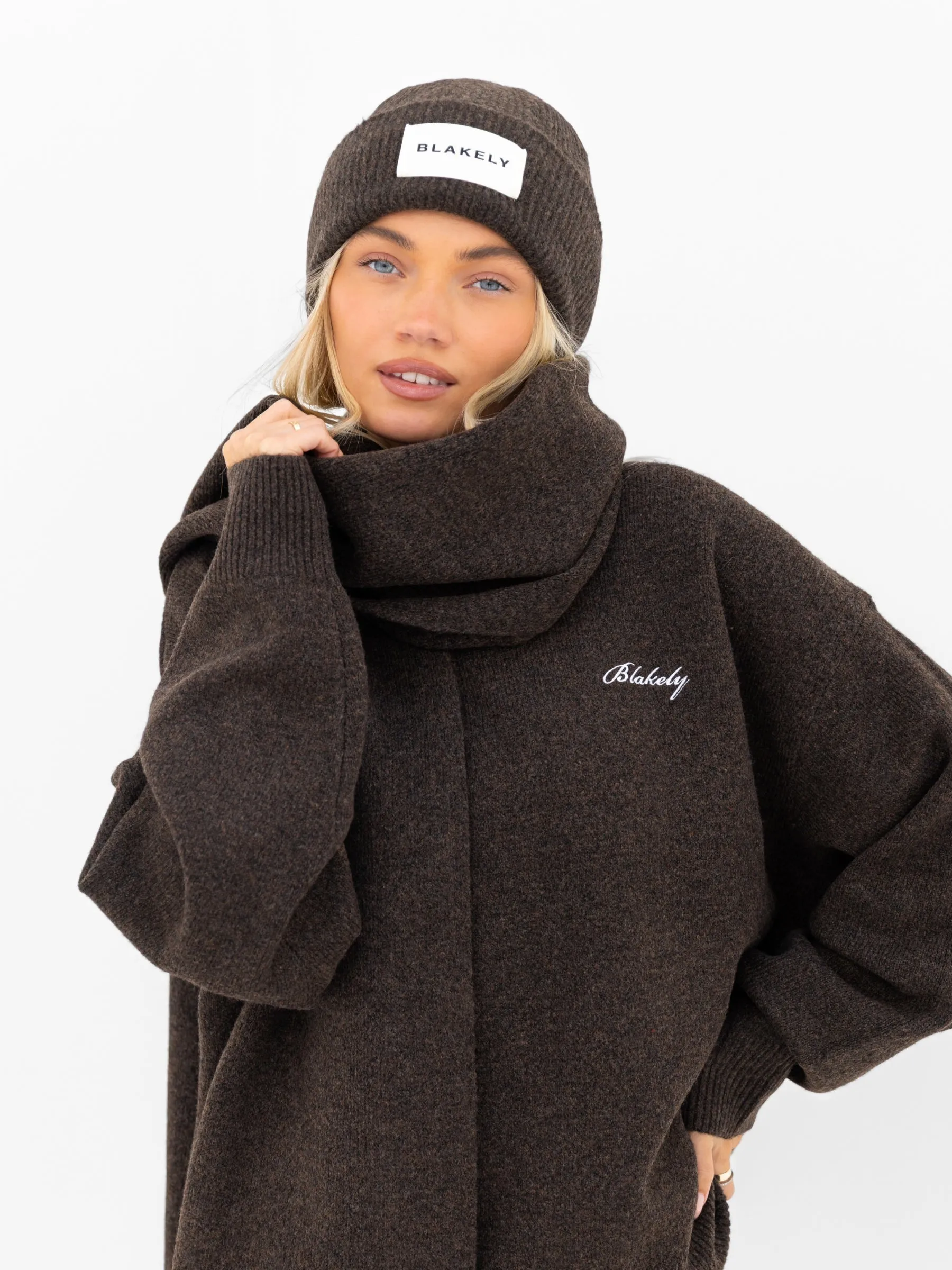 Label Knitted Scarf - Chocolate Brown sold by Blakely product image thumbnail 2