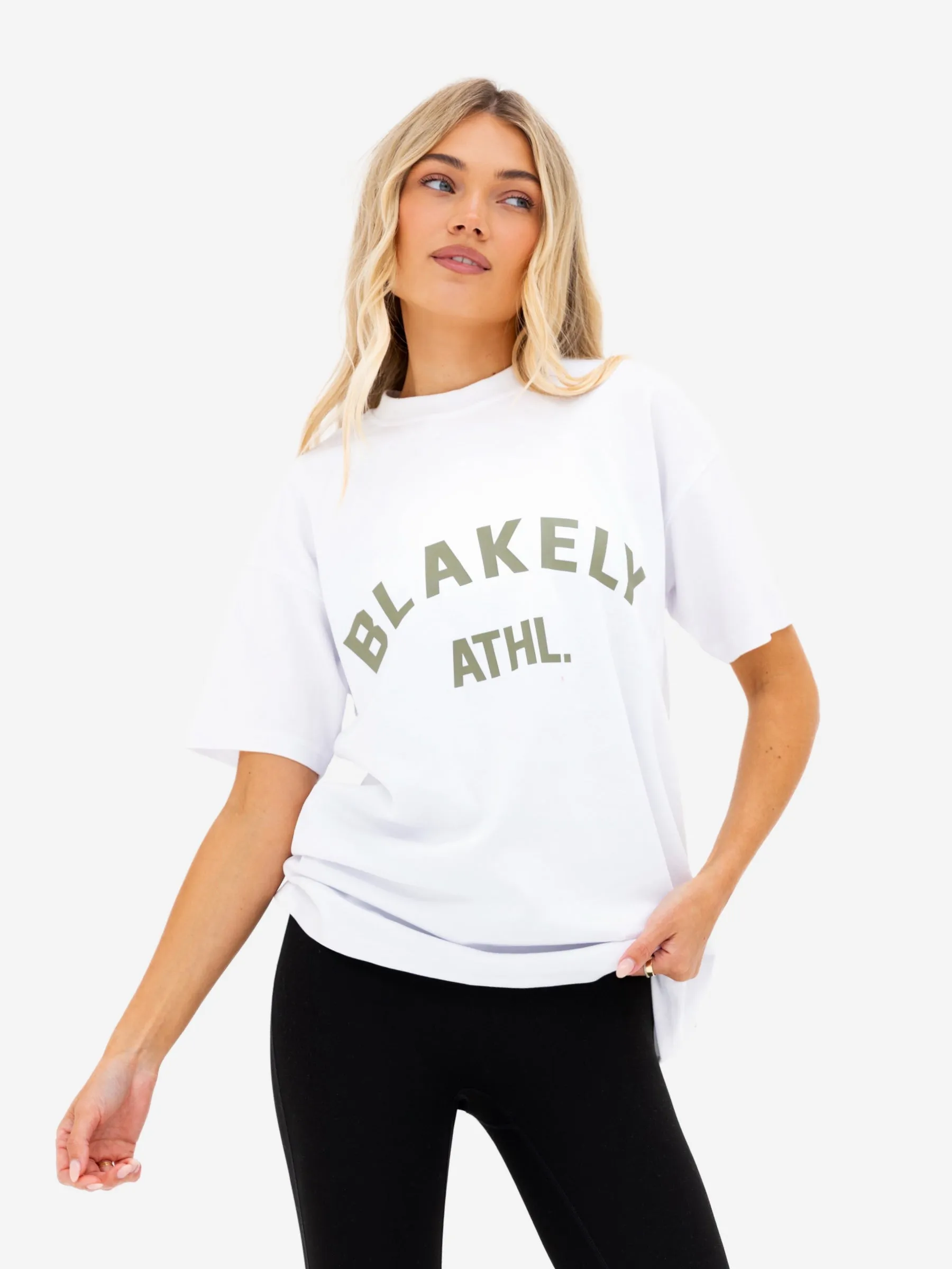 Joah Oversized T-Shirt - White & Safari Green sold by Blakely