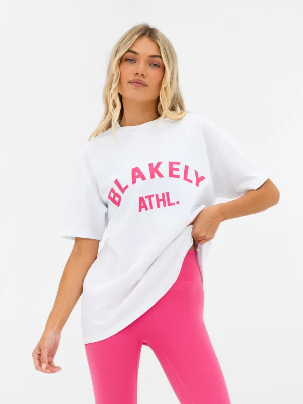 Joah Oversized T-Shirt - White & Bubblegum Pink sold by Blakely