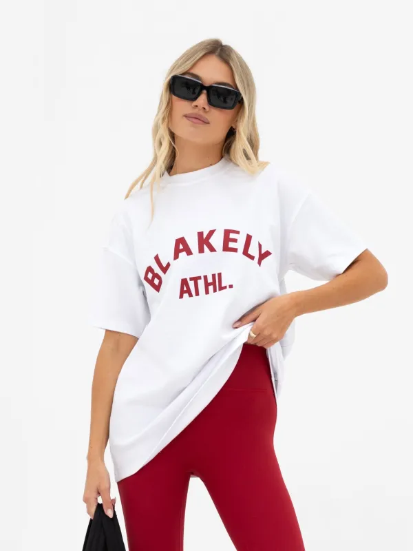 Joah Oversized T-Shirt - White & Cherry Red sold by Blakely