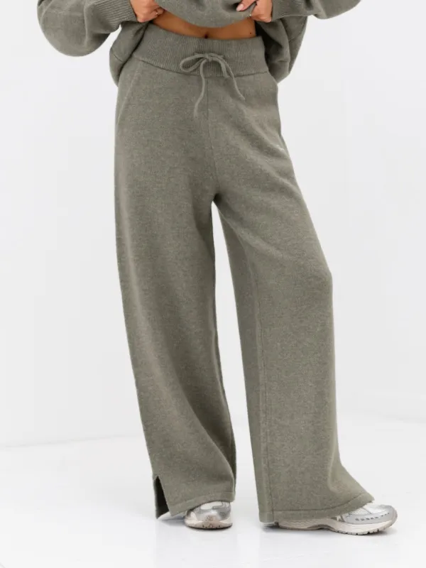 Knitted Wide Leg Sweatpants - Safari Green sold by Blakely