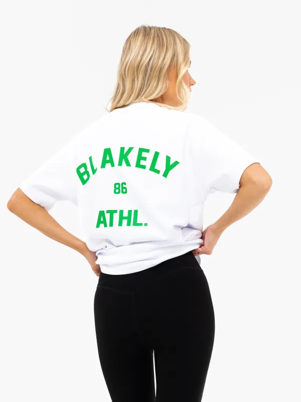 Hallie Oversized T-Shirt - White & Bold Green sold by Blakely