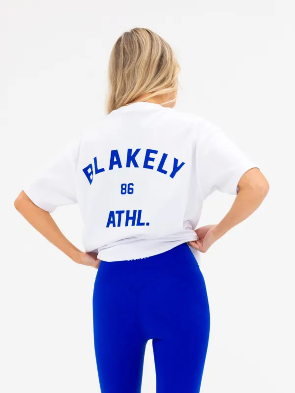 Hallie Oversized T-Shirt - White & Cobalt Blue sold by Blakely