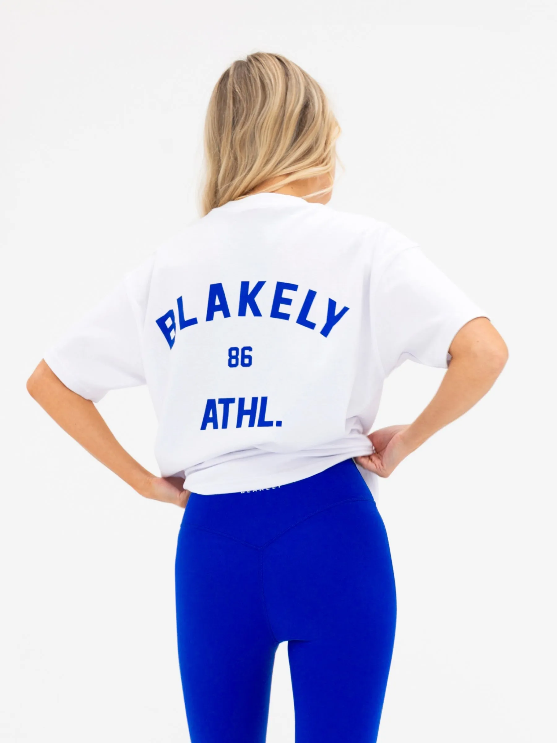 Hallie Oversized T-Shirt - White & Cobalt Blue sold by Blakely