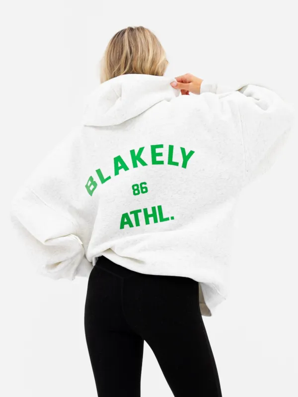 Hallie Oversized Hoodie - Marl White & Bold Green sold by Blakely