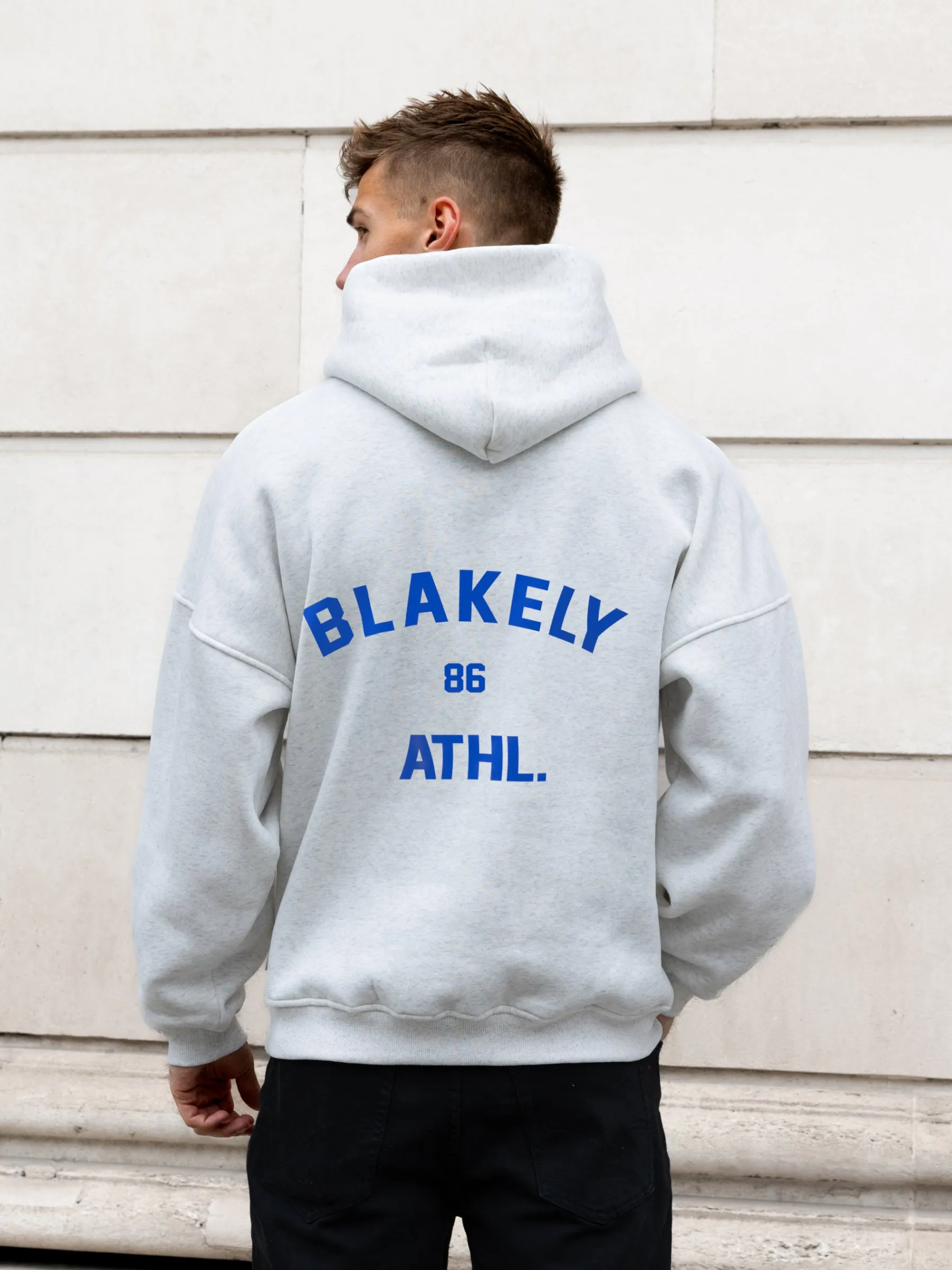 Niko Relaxed Hoodie - Marl White & Cobalt Blue sold by Blakely