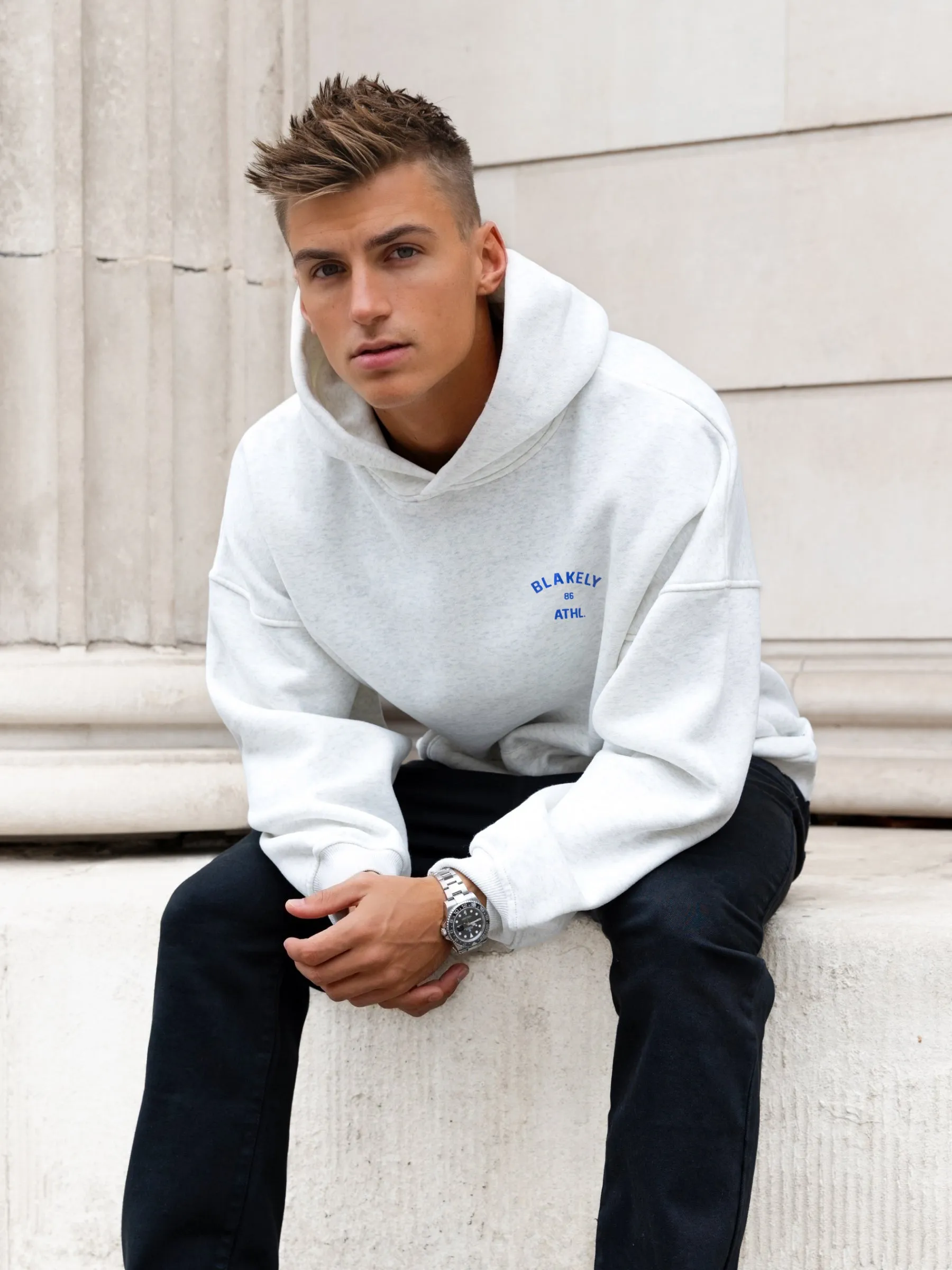 Niko Relaxed Hoodie - Marl White & Cobalt Blue sold by Blakely product image thumbnail 4