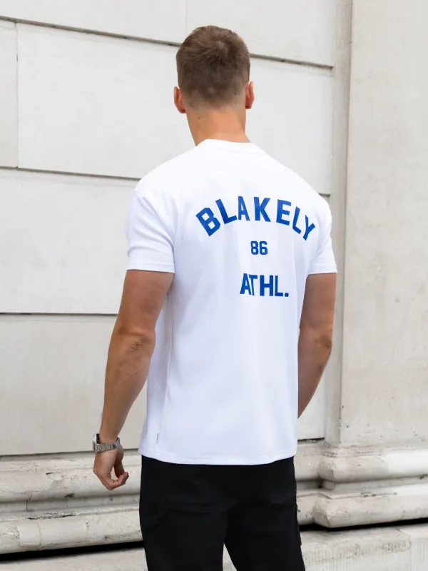 Niko Relaxed T-Shirt - White & Cobalt Blue sold by Blakely