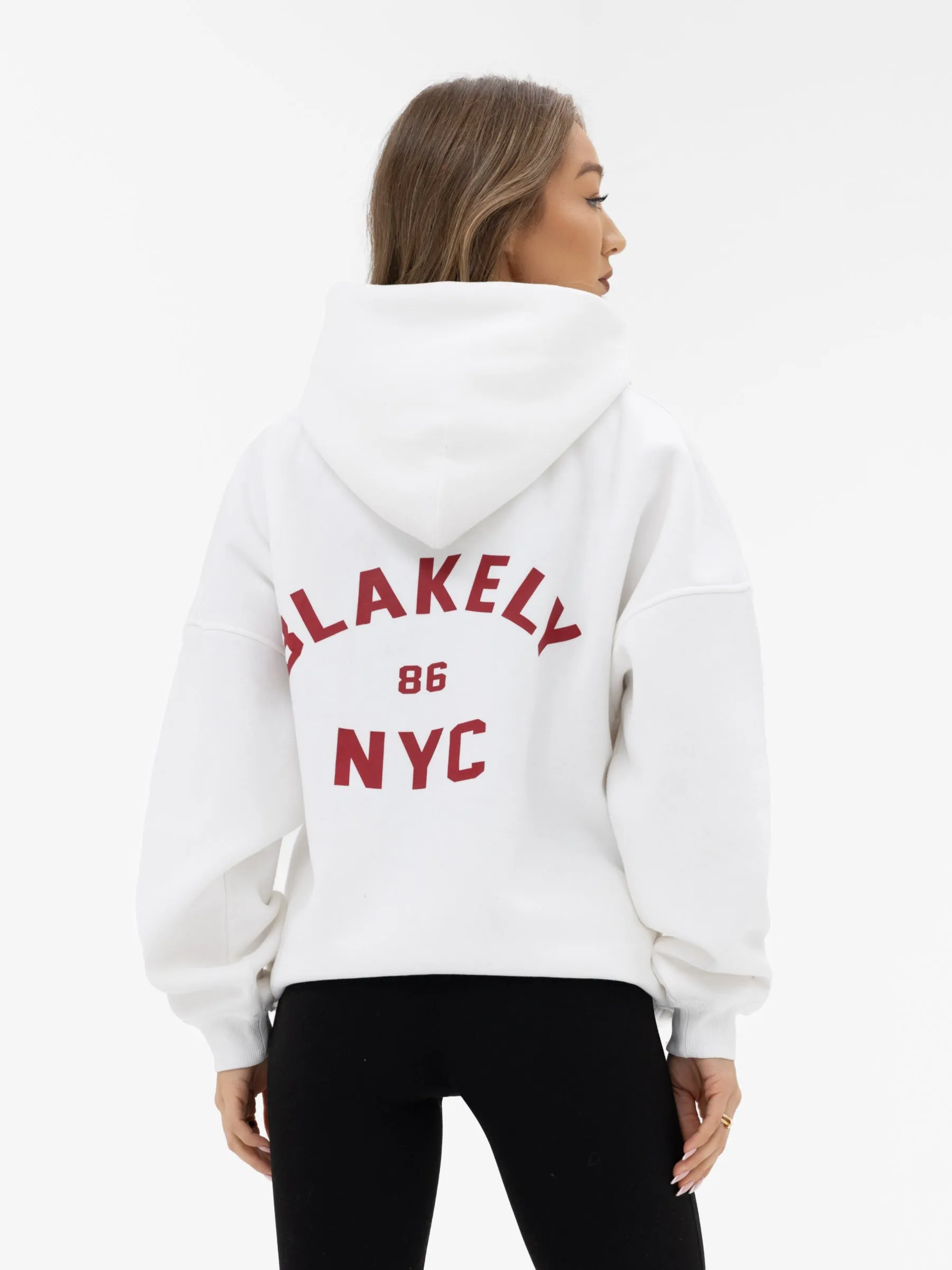 NYC Oversized Hoodie - White & Cherry Red sold by Blakely