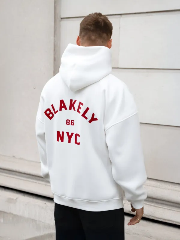 NYC Relaxed Hoodie - White & Red sold by Blakely