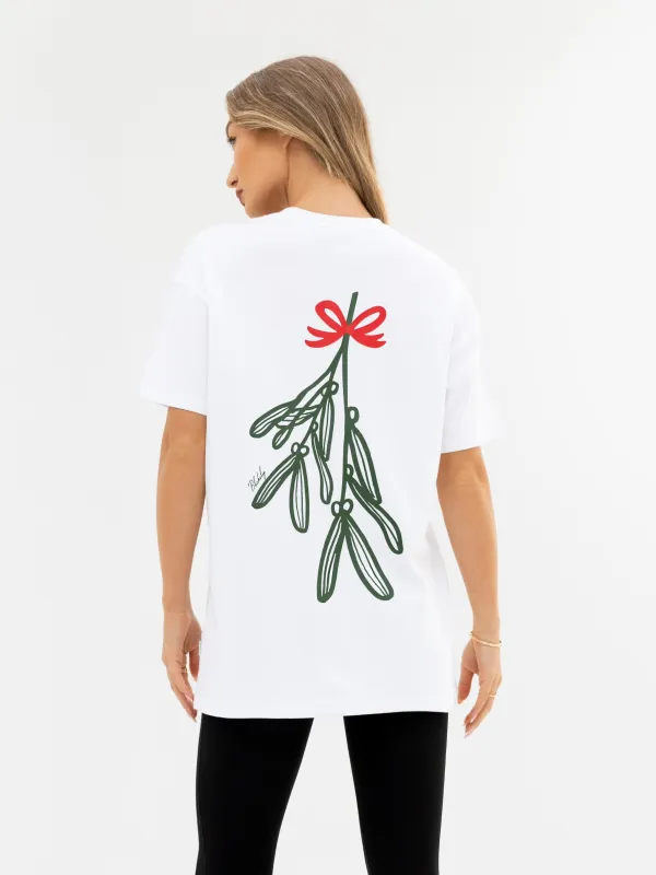 Mistletoe Print Oversized T-Shirt - White sold by Blakely