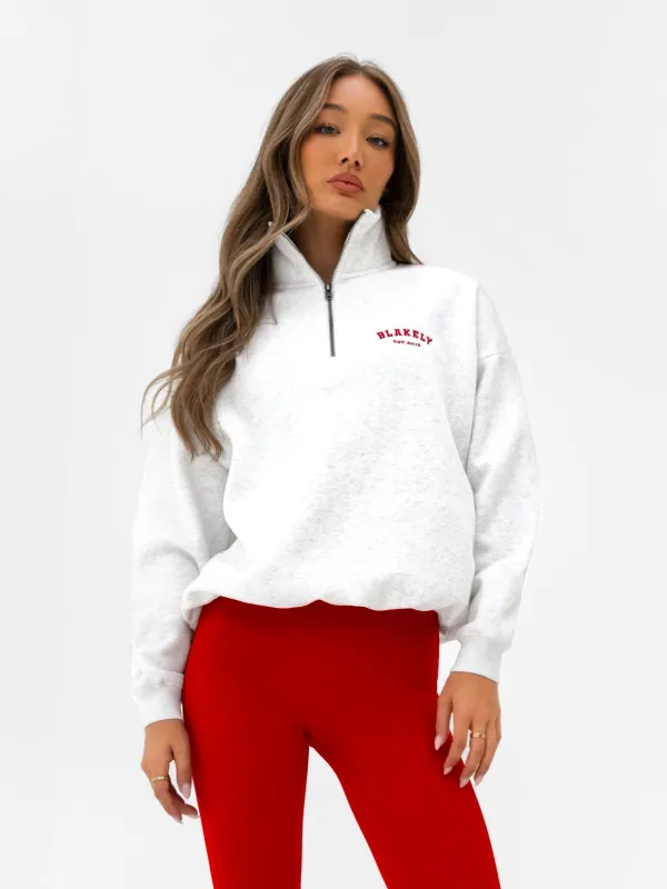 Heritage 1/4 Zip Jumper - Marl White & Chilli Red sold by Blakely